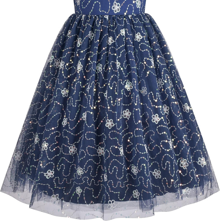 Sunny Fashion Mädchen Kleid Blume Schnüren Saum Hochzeit Erstkommunion Gr. 110-158 10 Jahre Blau, 10