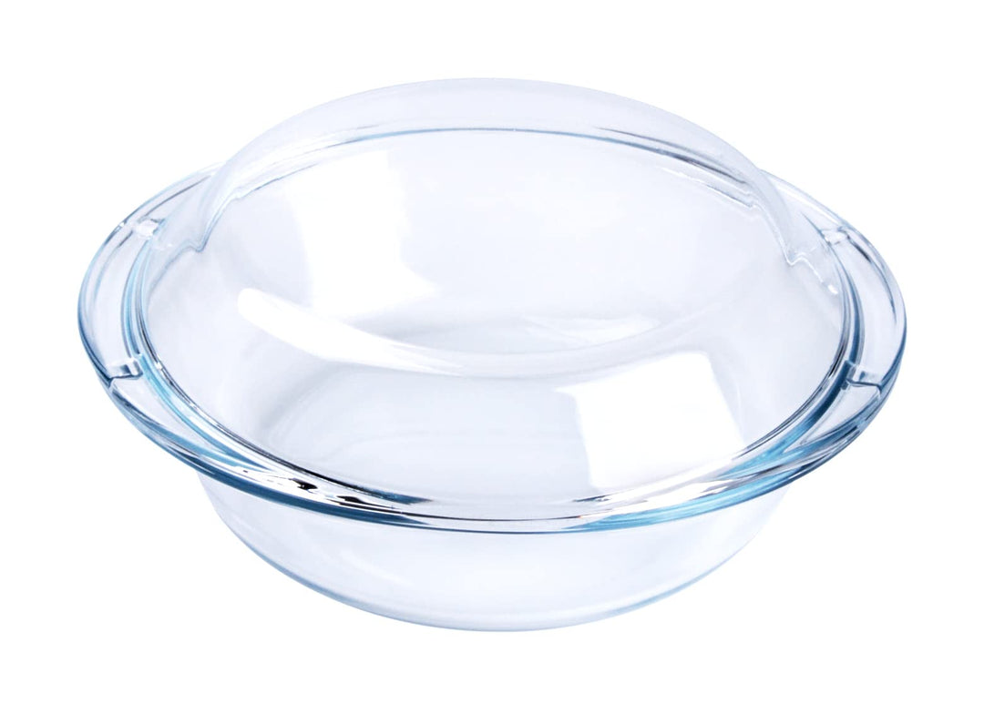 Rund Auflaufform aus Gehärtetem Glas, 1L Glas Backform mit Deckel für Backofen, Gefrierschrank und s