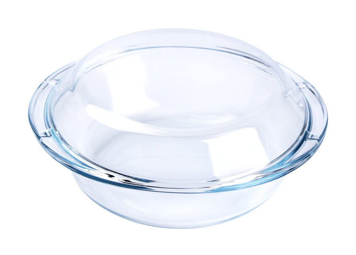 Rund Auflaufform aus Gehärtetem Glas, 1L Glas Backform mit Deckel für Backofen, Gefrierschrank und s