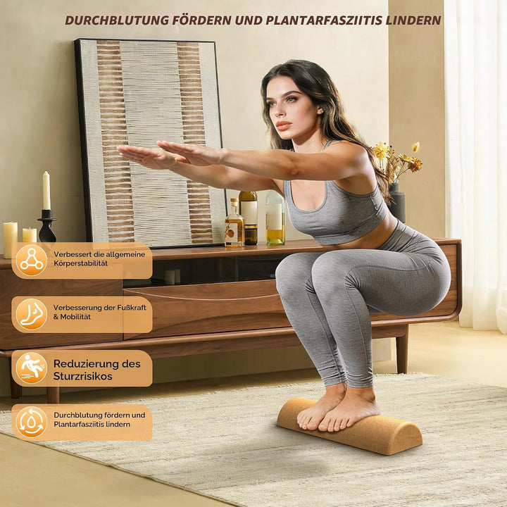 Kork Balance Board | Sprunggelenk-Stabilitätstrainer mit strukturierter Naturkorkoberfläche und Wide