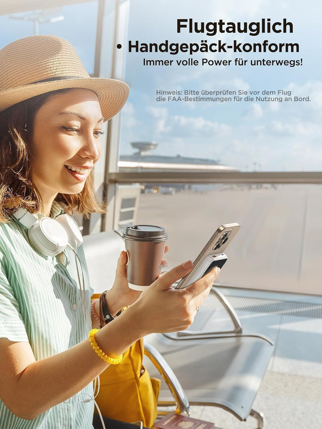 Aioneus Power Bank, Mini Powerbank 10000mAh mit integrierte Kabel (USB-C + Lightning) - Klein 22.5W