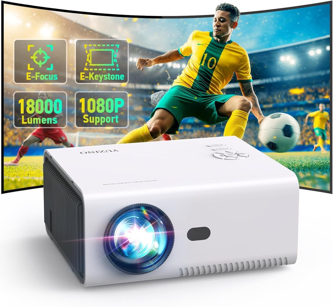 YUZINO 2024 Mini Beamer,【Elektrischer Fokus/Trapezkorrektur/Zoom】 15000Lumen Full HD 1080P WiFi Blue