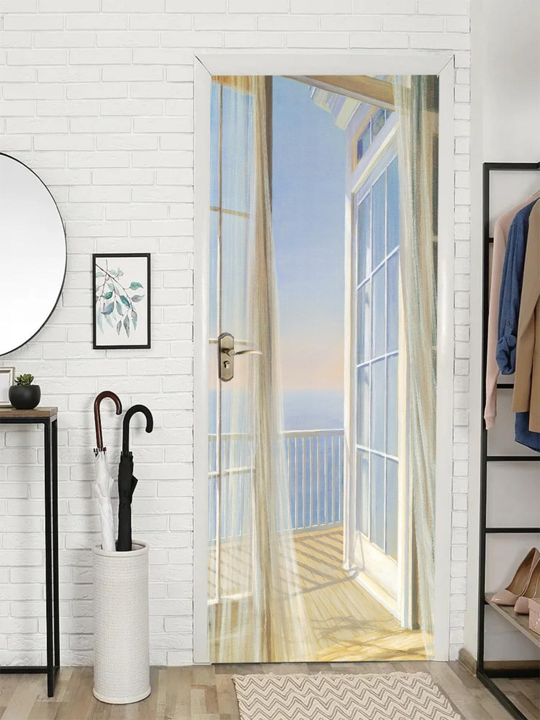 FLFK 3D Fenster Balkon Landschaft Türtapete Wandbilder Selbstklebend TürPoster Vinyl Entfernbar Maue