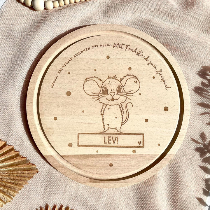 Frühstücksbrettchen mit Gravur individuelles rundes Holzbrett mit Name für Kinder, Mädchen & Jungen