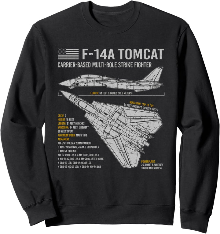 F-14 Tomcat F14 Aircraft Airplane Blueprint Facts. Sweatshirt
