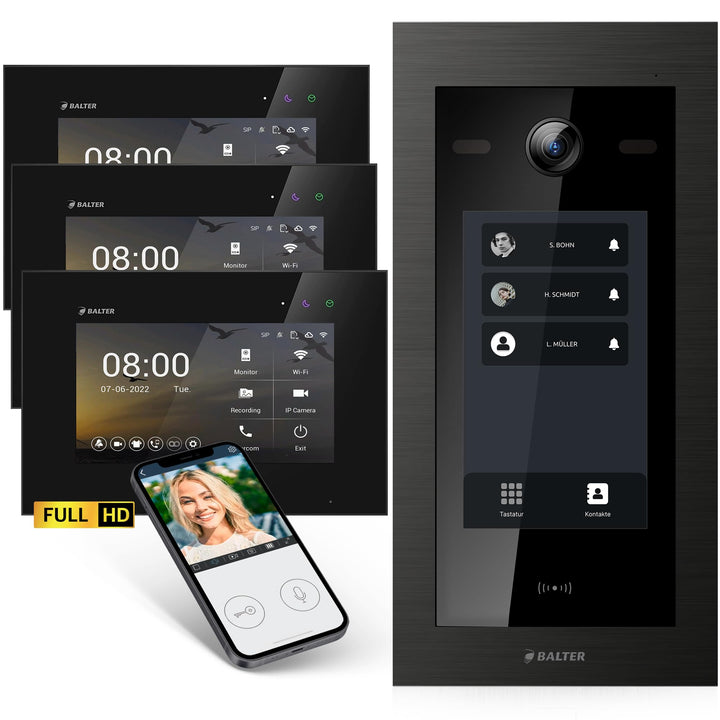 Balter EVO-HD Video Türsprechanlage mit Touchscreen Türstation, Video Türklingel, Smartphone App, 3
