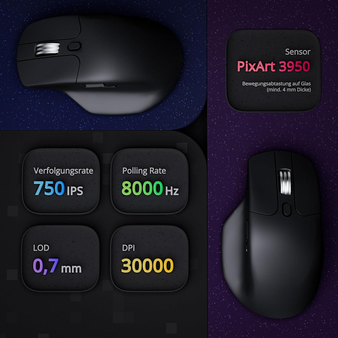 Keychron M6 8K Kabellose Gaming-Maus, 8000 Hz Abtastrate, 2,4 GHz & Bluetooth 5.3, PixArt 3950 Senso