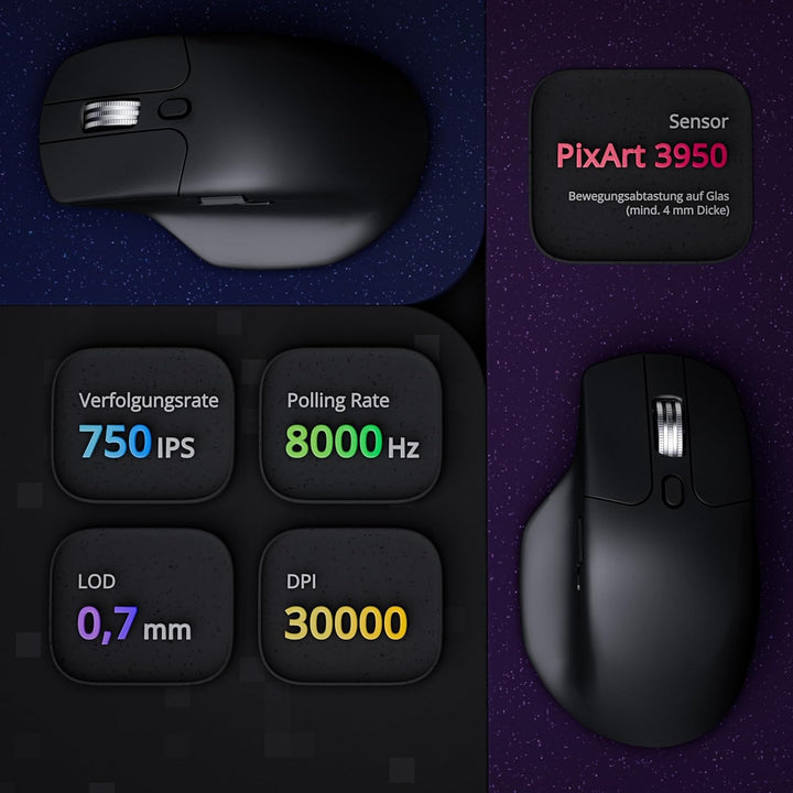 Keychron M6 8K Kabellose Gaming-Maus, 8000 Hz Abtastrate, 2,4 GHz & Bluetooth 5.3, PixArt 3950 Senso