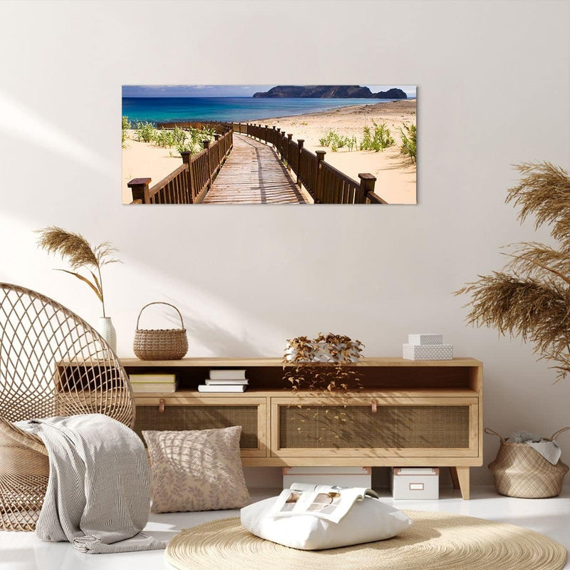 Panorama Bilder auf Leinwand 100x40cm Leinwandbild Ozean Strand Sand Ufer Gross Wanddeko Bild Schlaf