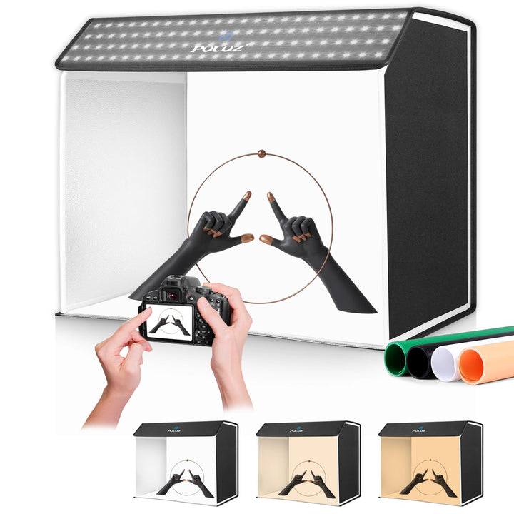 PULUZ Upgrade Fotobox 60x40cm, Fotostudio-Zelt-Set mit dimmbaren 3 Farbtemperaturen 762 LEDs &amp; 4 PVC