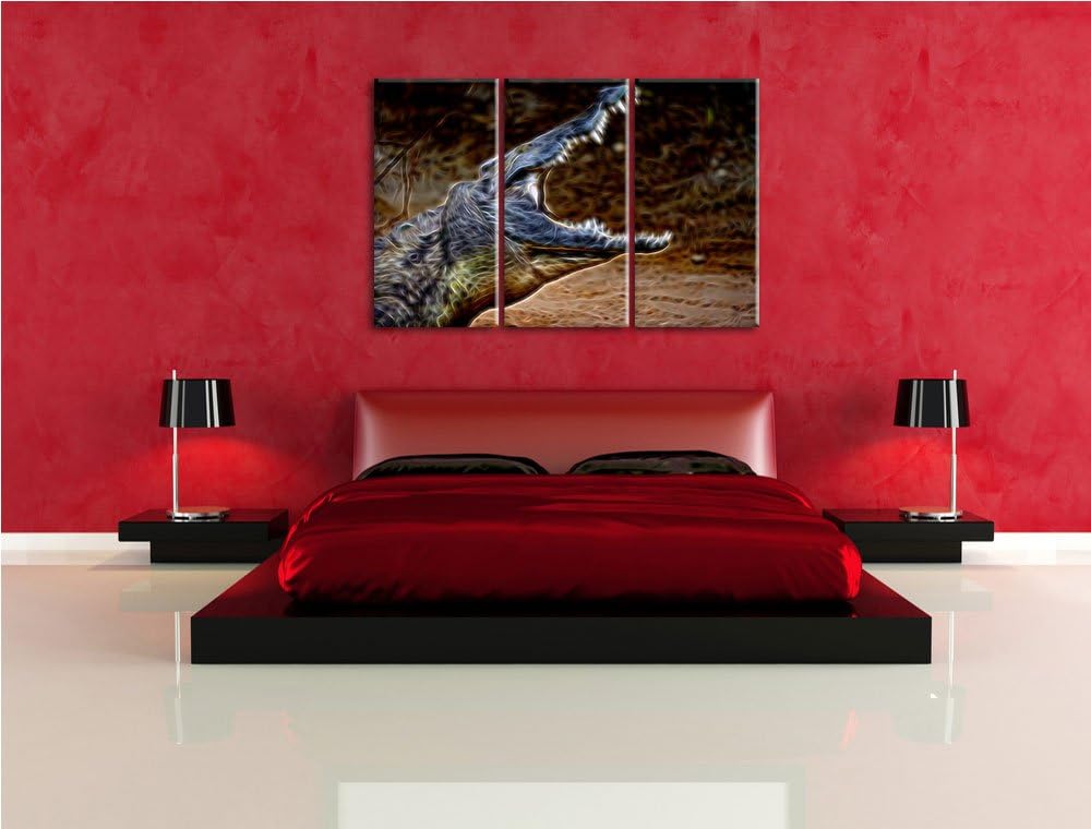 gewaltiges Krokodil Spezial 3-Teiler Leinwandbild 120x80 Bild auf Leinwand, XXL riesige Bilder ferti