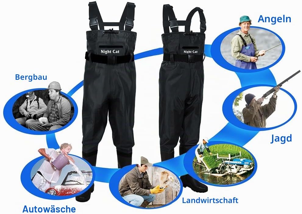 Night Cat Wathose Herren Damen Frauen Wathose mit Stiefeln wasserdichte Atmungsaktive Crosswater Wad