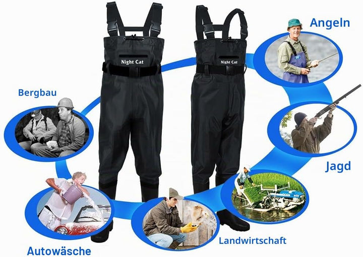 Night Cat Wathose Herren Damen Frauen Wathose mit Stiefeln wasserdichte Atmungsaktive Crosswater Wad