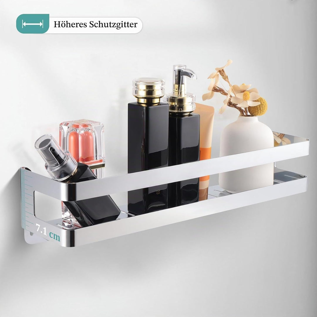Duschablage Edelstahl Badezimmer Organizer, Duschregal mit Haken für Shampoo und Duschgel (Silber) (