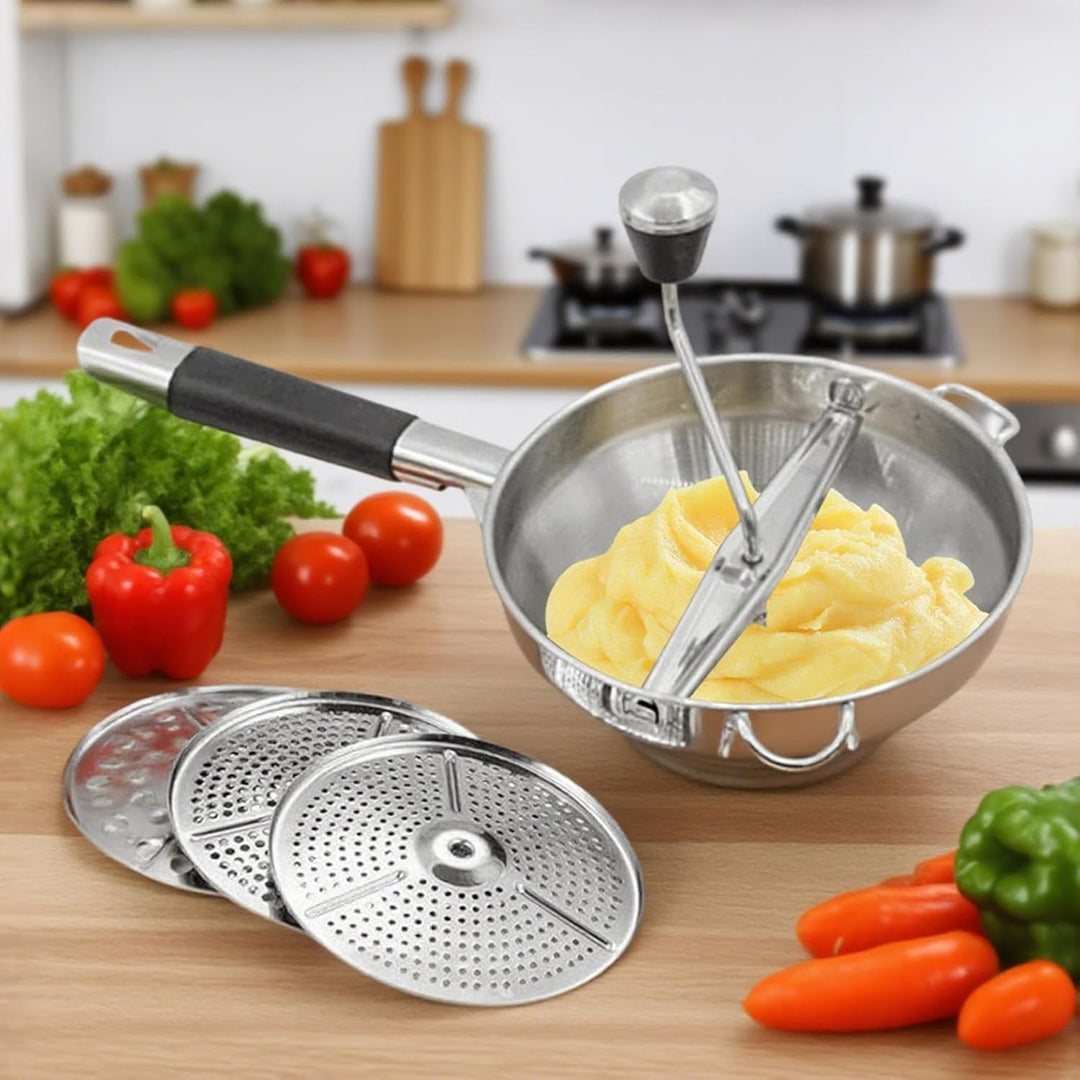 Kartoffelstampfer, Passiergerät Aus Edelstahl Mit 3 Austauschbaren Scheiben, Einfaches Mahlen, Manue