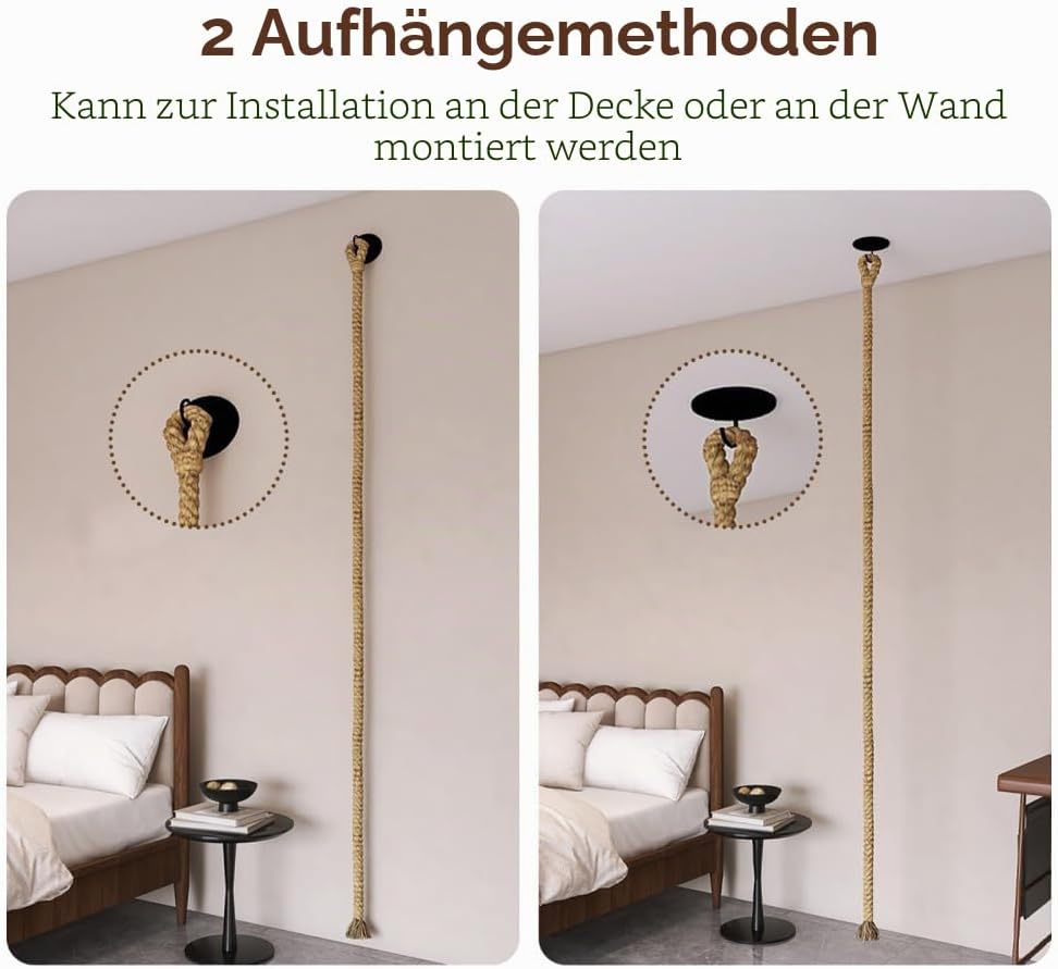 Sisal Kletterseil, Sisalseil fur Katzen, 300 x 3 cm, Stabiles Katzenspielzeug Seil zur Decken-/Wandm