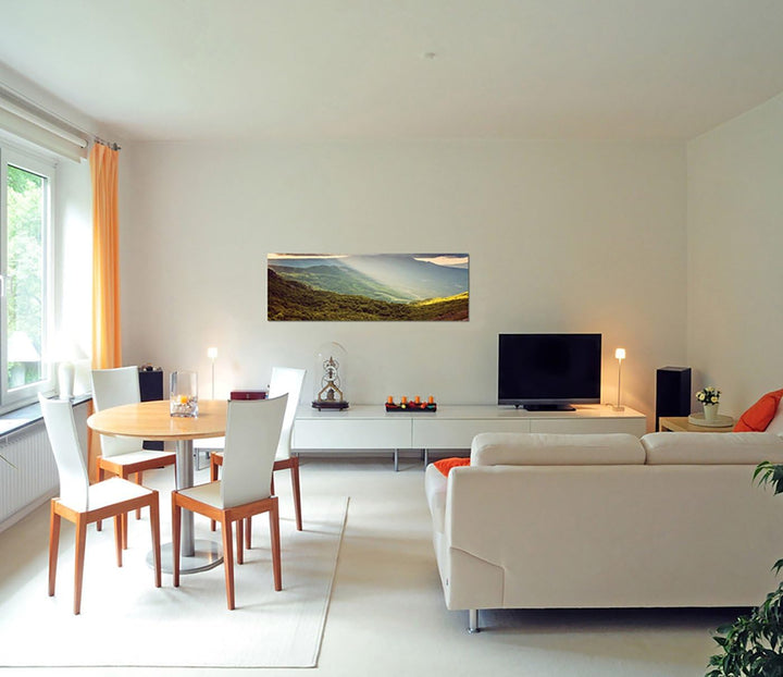 Paul Sinus Art Panoramabild auf Leinwand und Keilrahmen 150x50cm Krim Landschaft Berge Wald Wolkenhi