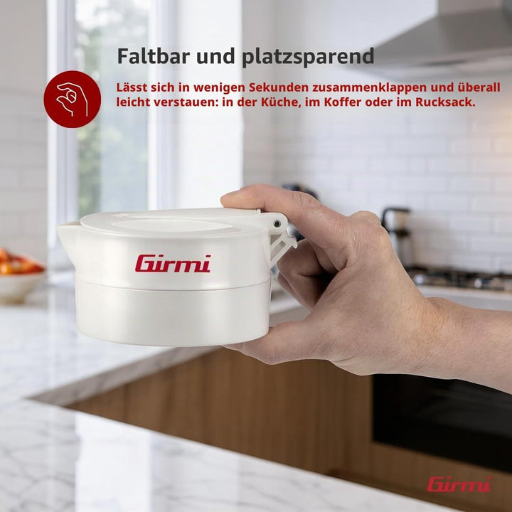 Girmi BL03 Faltbarer Wasserkocher aus Silikon, 0,6 Liter, 600 Watt, abnehmbares Kabel