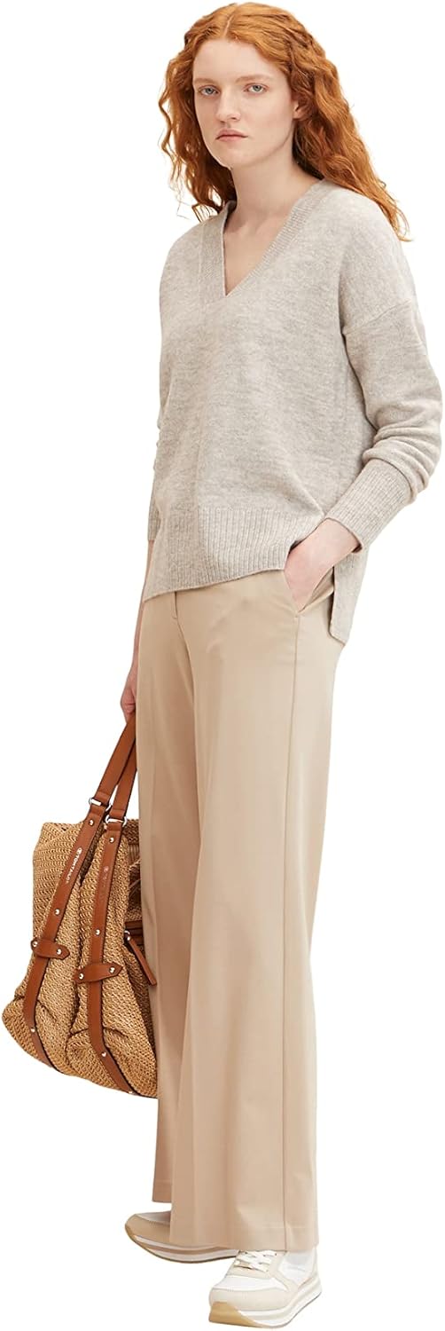 TOM TAILOR Denim Damen Basic Pullover mit V-Ausschnitt XL 30224 - Cloud Grey Melange, XL 30224 - Clo