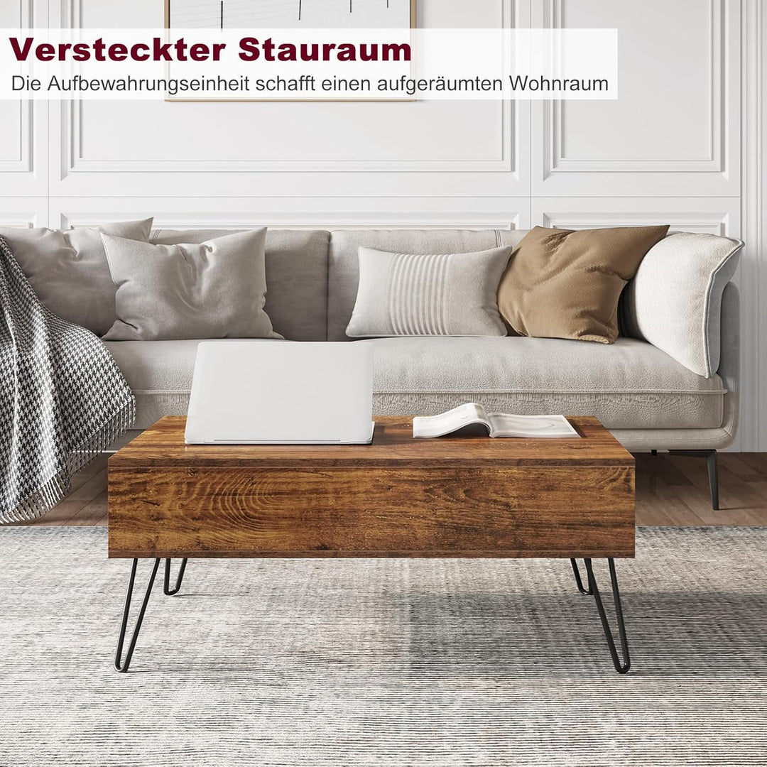 WOLTU Couchtisch Wohnzimmertisch höhenverstellbar ausziehbar, Kaffeetisch mit verstecktem Stauraum,