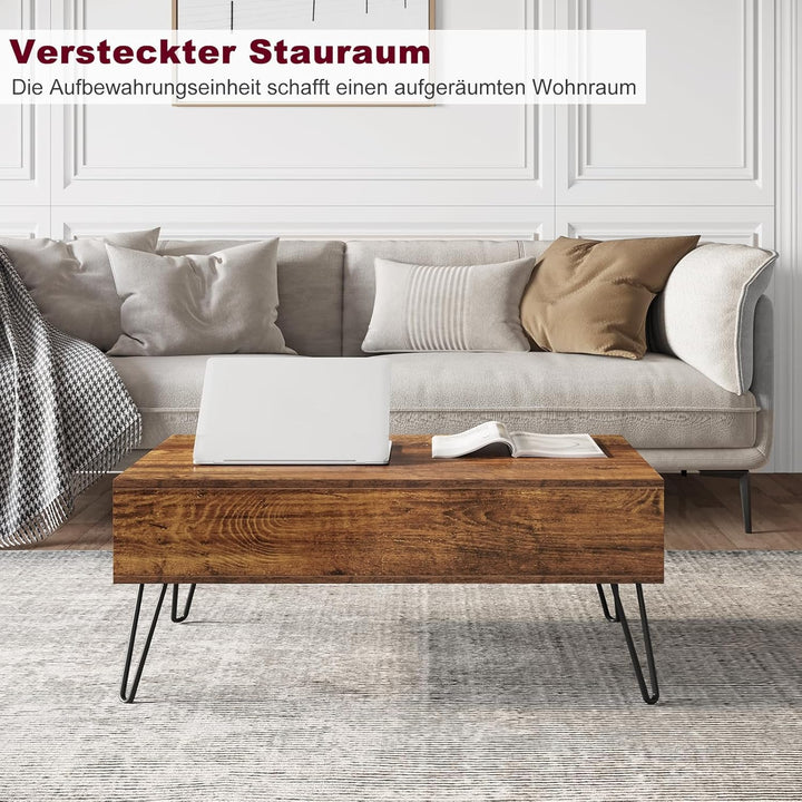 WOLTU Couchtisch Wohnzimmertisch höhenverstellbar ausziehbar, Kaffeetisch mit verstecktem Stauraum,