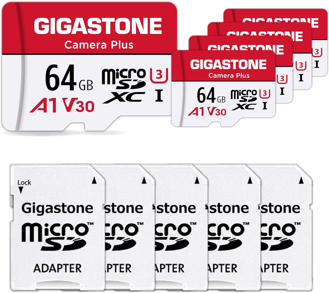 Gigastone Kamera Plus 64GB MicroSDXC Speicherkarte 5er-Pack + SD Adapter, für Action-Kamera und Droh