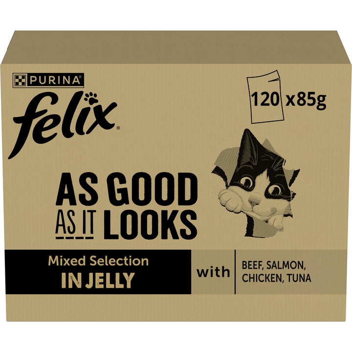 FELIX So gut wie es aussieht Senior Katzenfutter nass in Gelee, Sorten-Mix, 120er Pack (120 x 85g) S