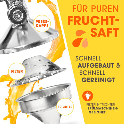 Lumaland Entsafter Set mit Obstständer für max. 6 Orangen | Gusseisen Entsafter mit Orangenständer -