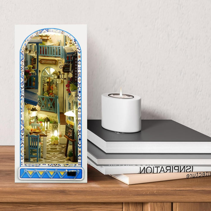 Cuteefun DIY Book Nook Kit, mit LED und Werkzeug -Meeresbrise | Miniatur Puppenhaus Kit, Buchstützen