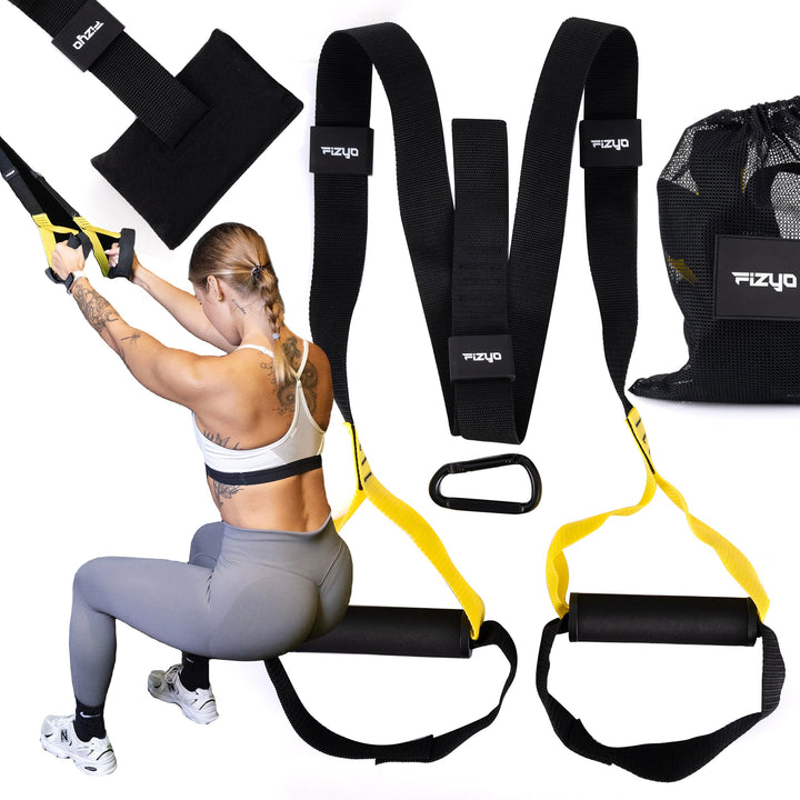 Fizyo TRX Schlingentrainer Sling Trainer mit Türanker, elastische Trainingsgurte für Ganzkörper-Wide