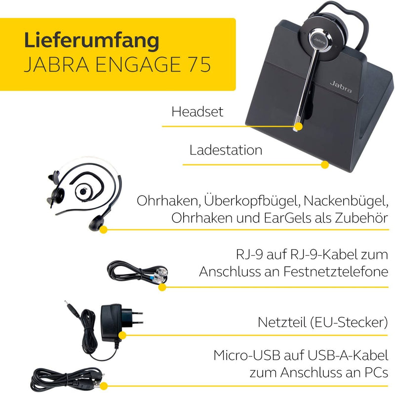 Jabra Engage 75 On-Ear Dect Convertible Headset - Skype for Business zertifizierter drahtloser Kopfh