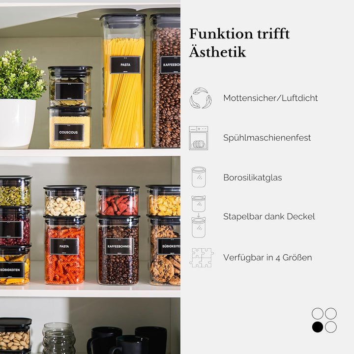 Vorratsgläser eckig mit Deckel 2500ml [2er Set] – Vorratsdosen Glas luftdicht & mottensicher – Spagh