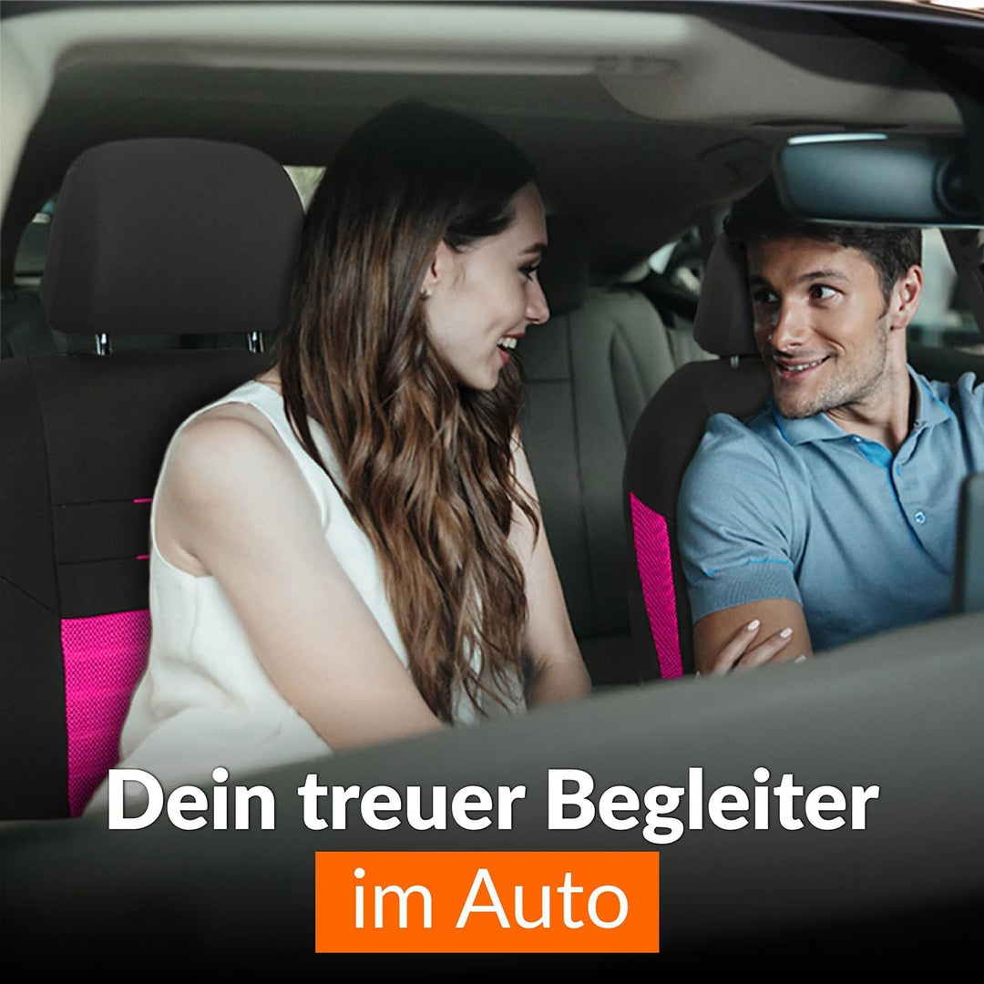 Upgrade4cars Auto-Sitzbezüge Pink Schwarz | Auto-Schonbezüge Set für Vordersitze &amp; Rückbank | Rosa A