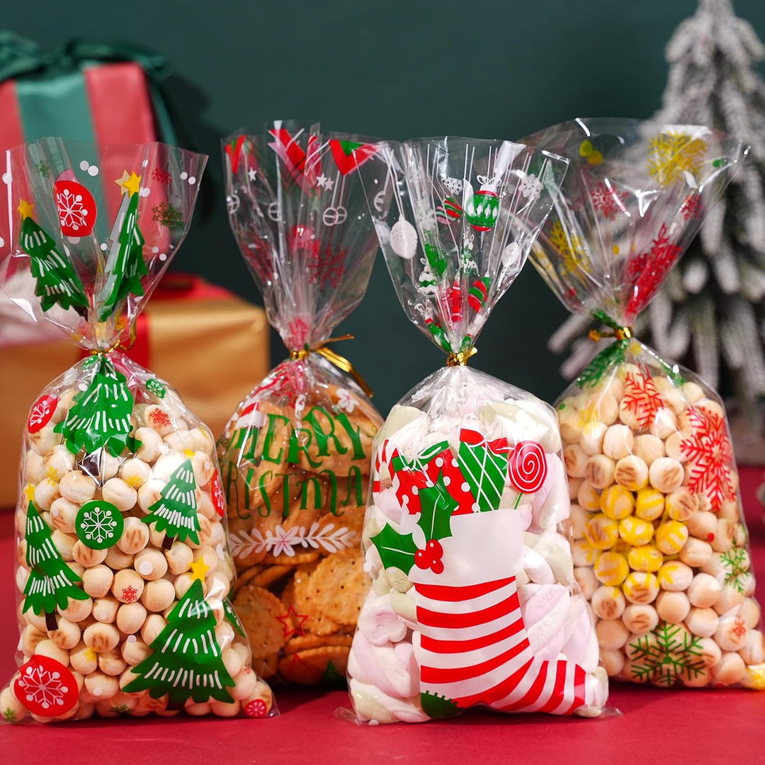120 Stück Weihnachts-Cellophantüten, Plätzchentüten Weihnachten, Kekstüten, Weihnachtstüten Zum Befü