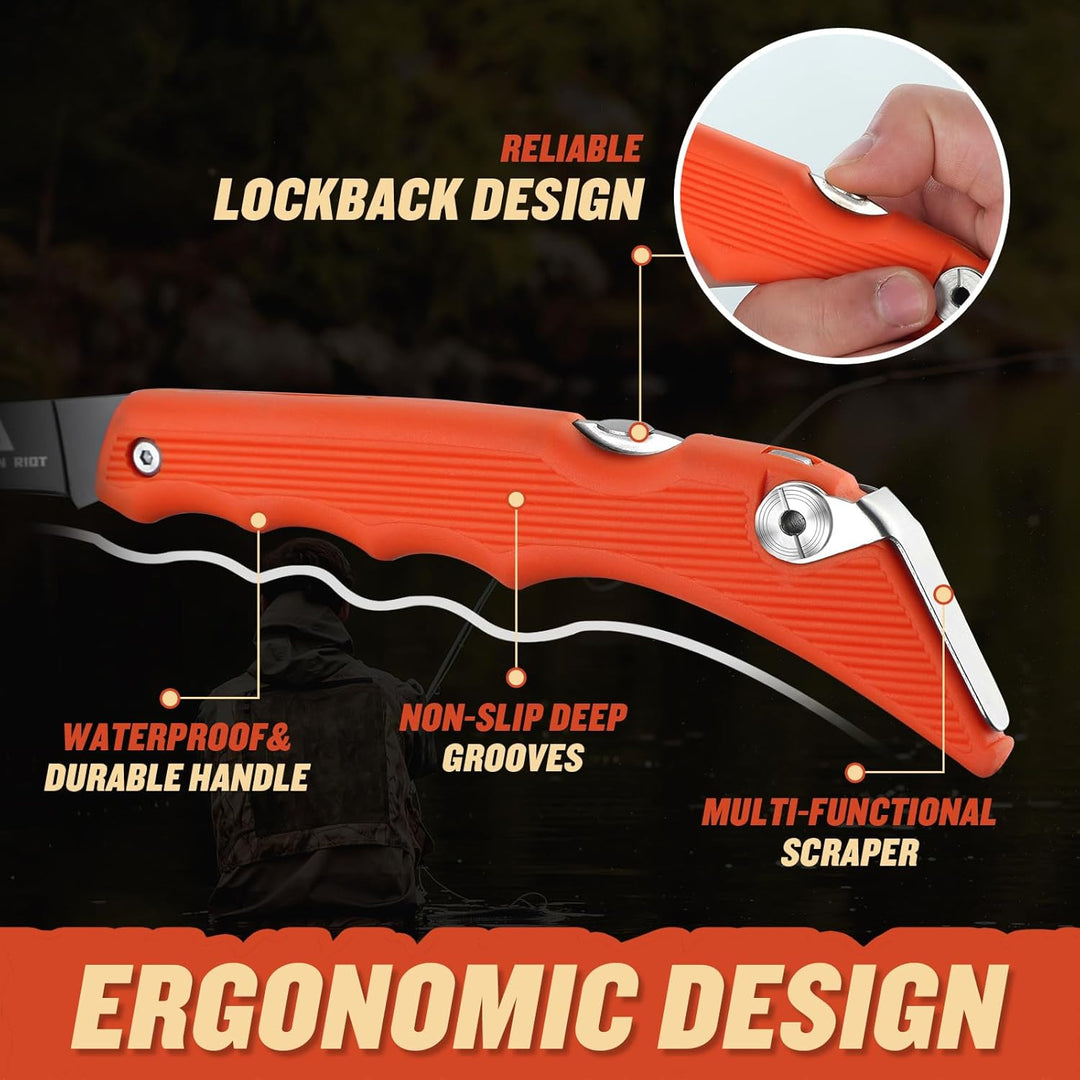 DRAGON RIOT Filetiermesser Fisch Profi, Angelmesser Klappbar, Edelstahl Fischmesser mit Anti-Rutsch-