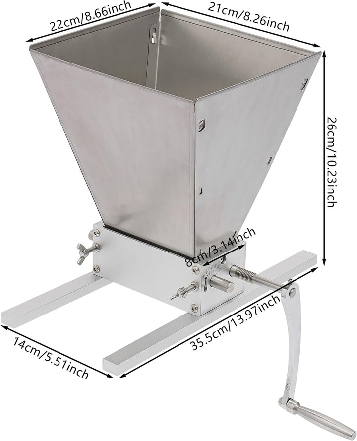 Getreidemühle Edelstahl Kornmühle mit Handkurbel für Malz, Getreide | 4L Trichterkapazität Mit 22×21
