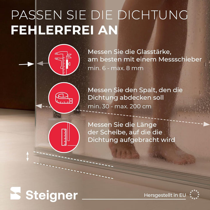 STEIGNER Duschtürdichtung UK11 100 cm (1 Stk.) Transparent - Dichtung gerade für Eckeinstieg Dusche