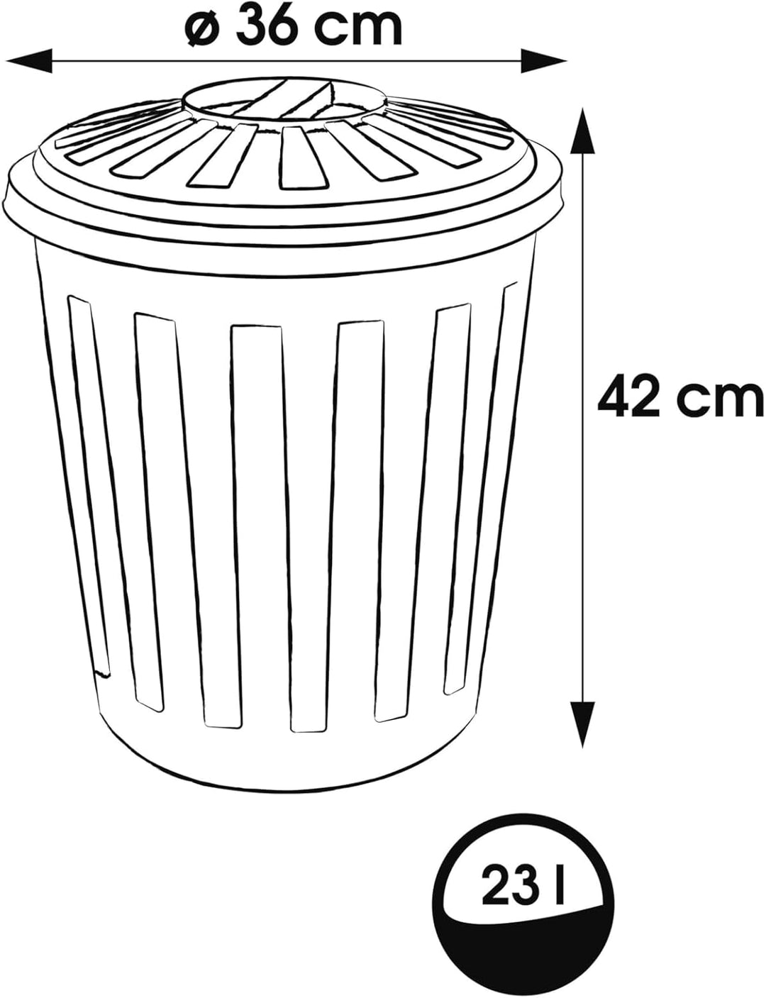 keeeper Maxi-Tonne mit Deckel, Polypropylen, 23 l, 36 x 42 x 36 cm, Mats, Silber 23 L Silber, 23 L S