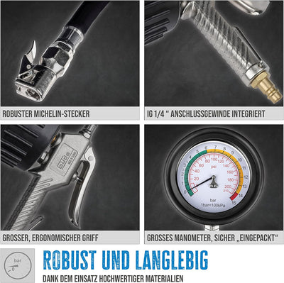 Güde 2752 Reifenfüller "Profi" Luftdruckprüfer bis 11bar, grosses Manometer