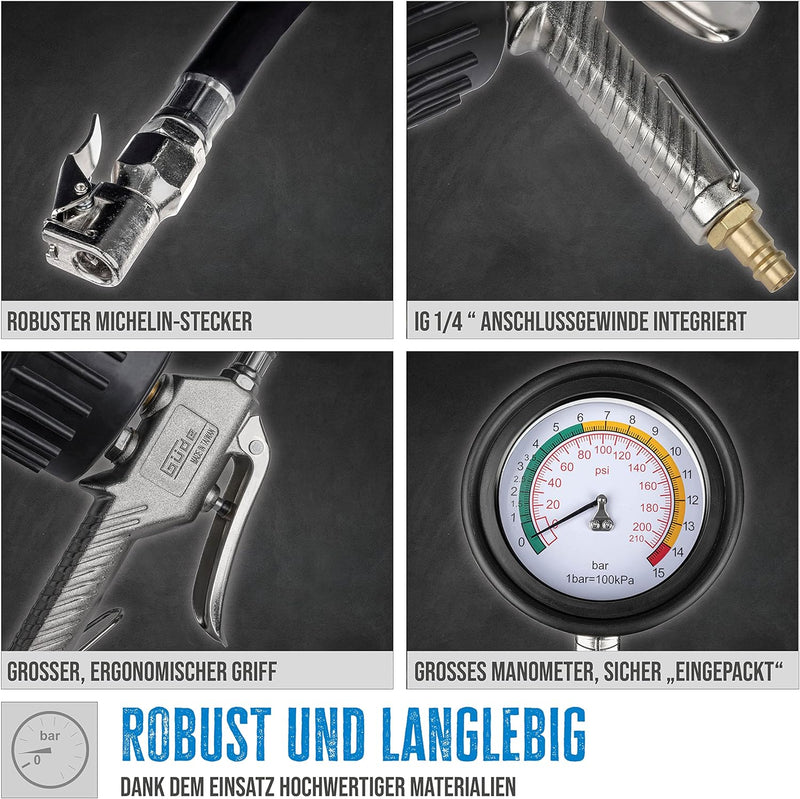 Güde 2752 Reifenfüller "Profi" Luftdruckprüfer bis 11bar, grosses Manometer