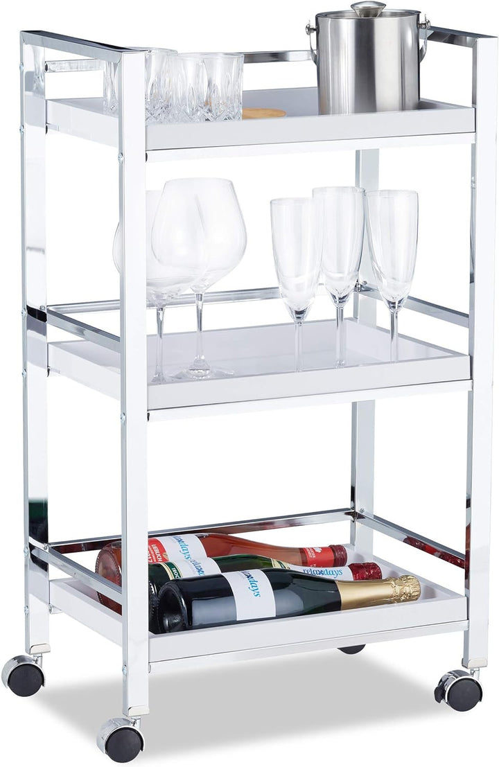 Relaxdays Servierwagen mit 3 abnehmbaren Tabletts, Teewagen, Allzweckwagen mit Rollen, HxBxT: 77,5 x