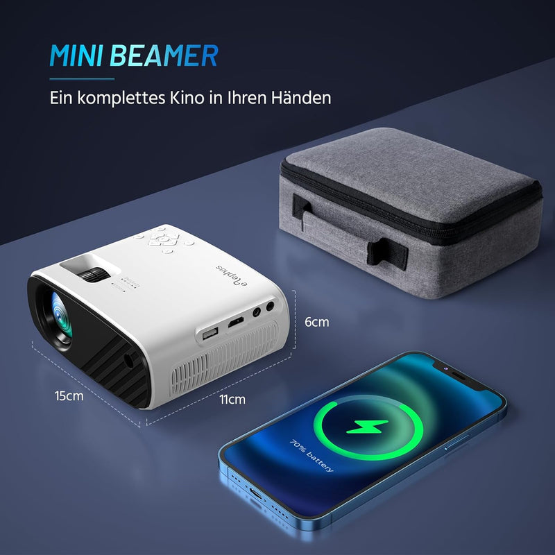 Beamer, ELEPHAS Mini Beamer Full HD 1080P, 13000 Lux Beamer 4k Mit Stativ und Transporttasche, Proje
