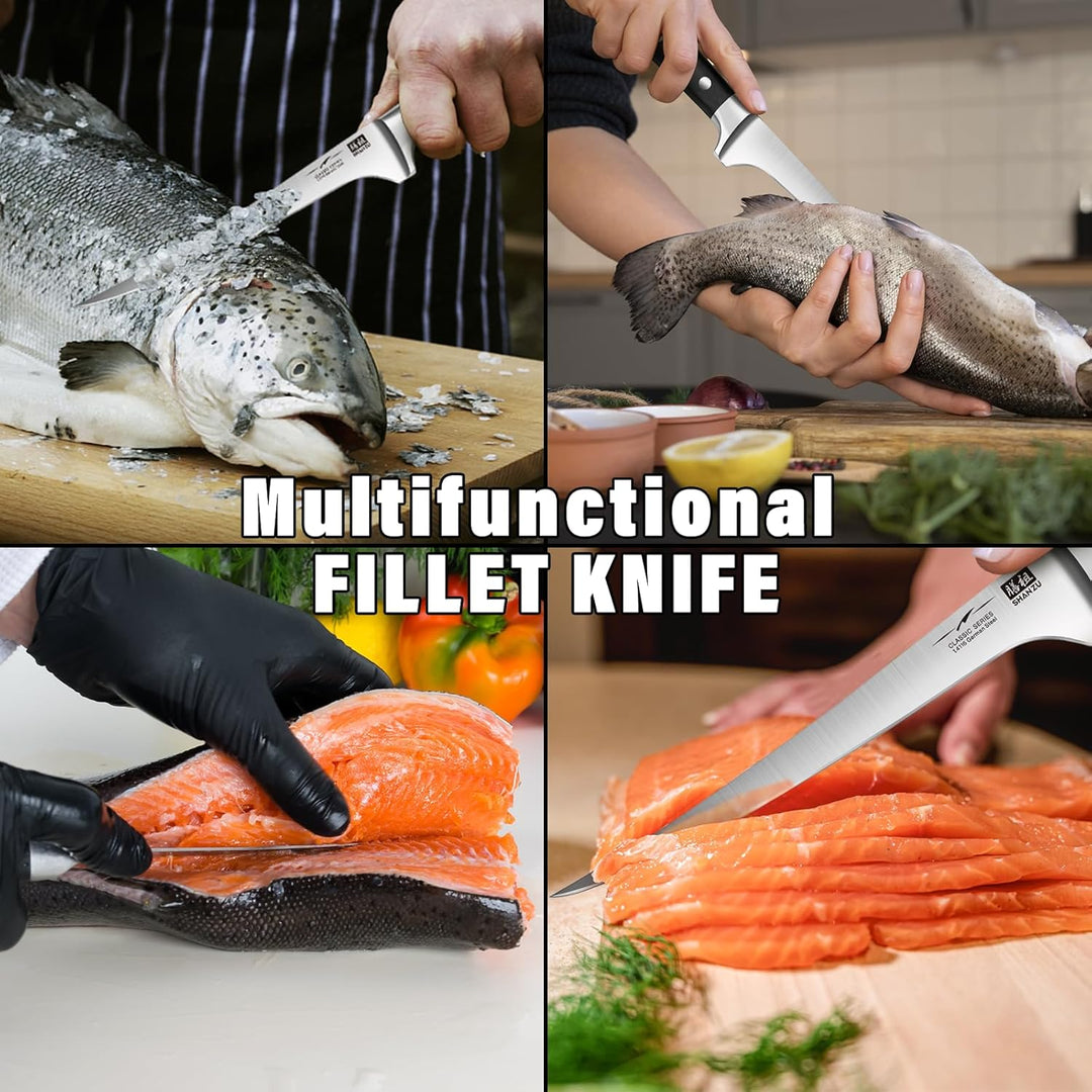SHAN ZU Filetiermesser, Filitiermesser Scharf 18cm, Deutscher Edelstahl Fischfiliermesser mit Ergono