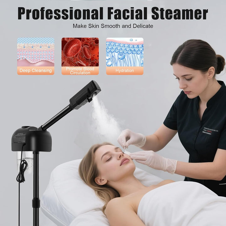 Bedampfer Kosmetik, DampfgeräT für Gesicht mit Drehbarem Arm &amp; LCD-Bedienfeld, Esichtsdampfer für Sa