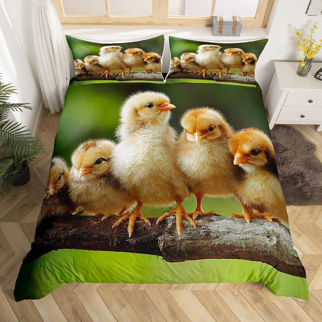 Loussiesd Küken Bettwäsche Set 135x200cm für Kinder Jungen Mädchen süsses 3D Huhn Betten Set Bauernh