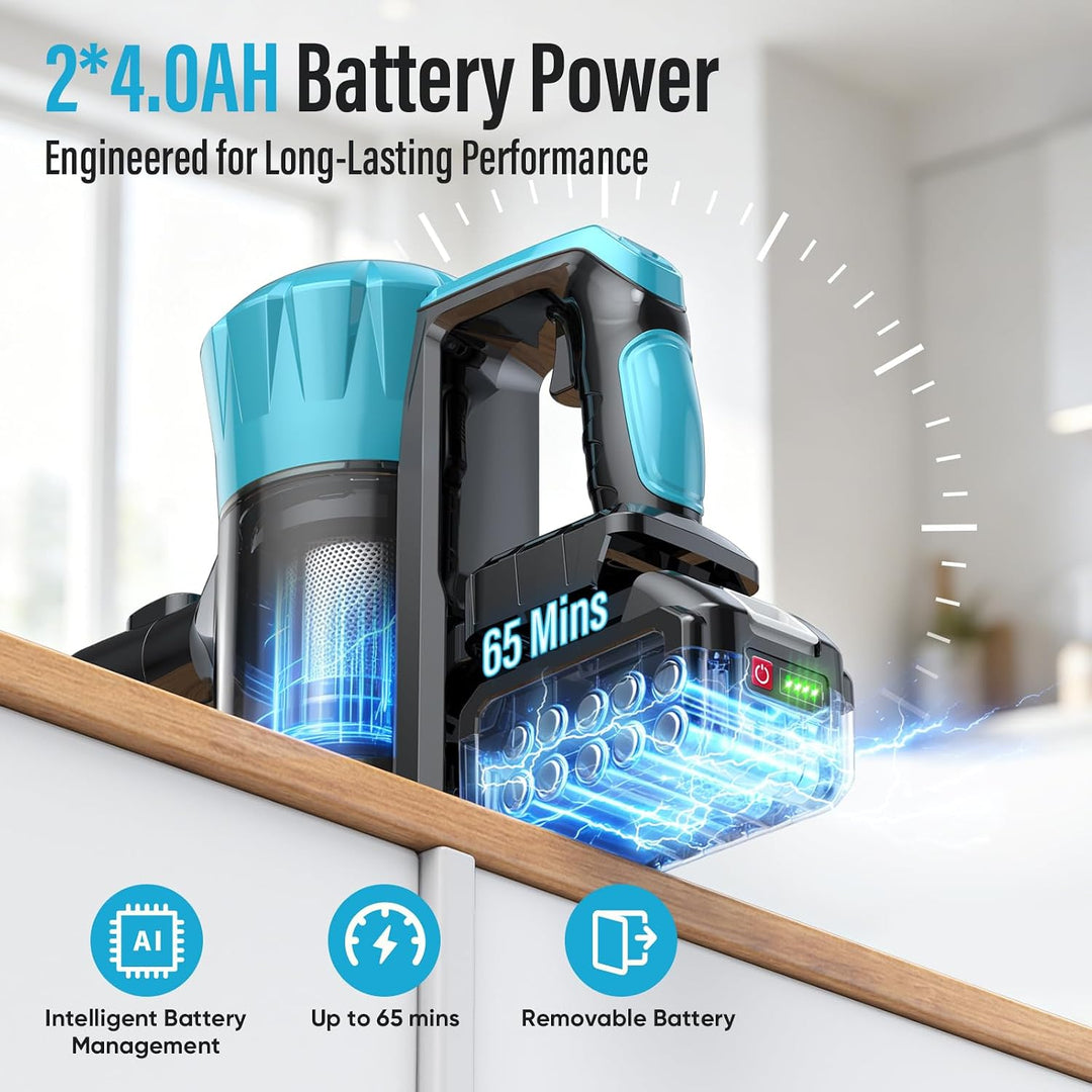 Gisam Akku Staubsauger Kabellos 55000 Pa/650W/70Min, Bürstenloser Motor Mit DREI verschiedenen Bürst