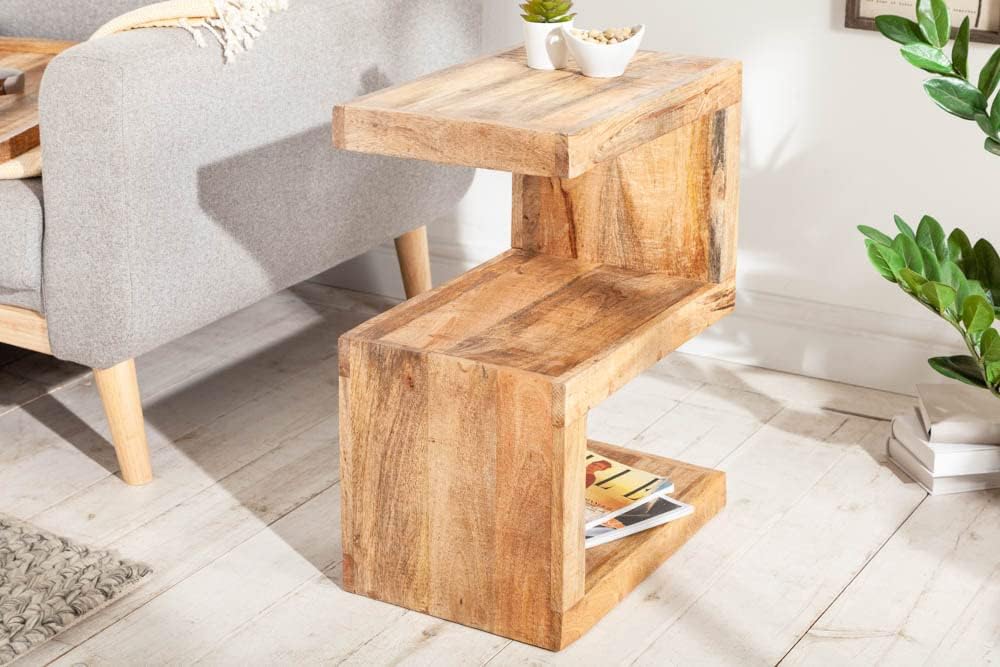 riess-ambiente.de Massiver Beistelltisch S 60cm Mango Massivholz variabel stellbar Handarbeit Holzti
