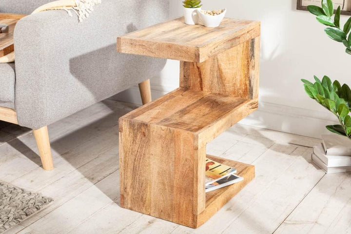 riess-ambiente.de Massiver Beistelltisch S 60cm Mango Massivholz variabel stellbar Handarbeit Holzti