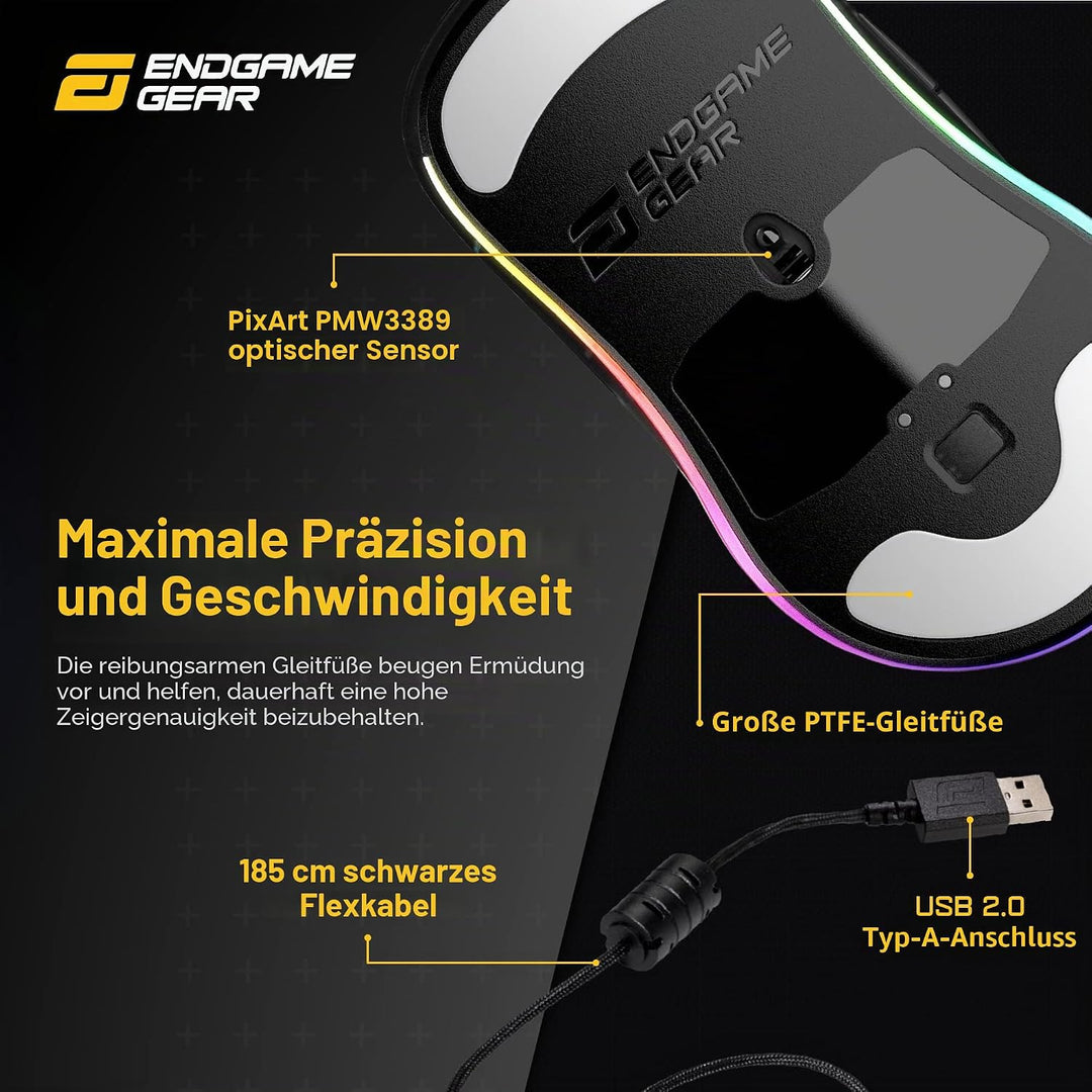 ENDGAME GEAR XM1 RGB Gaming Maus - Optischer PWM3389 Sensor - 50:16.000 DPI - 5 Tasten – GM 4.0-60M