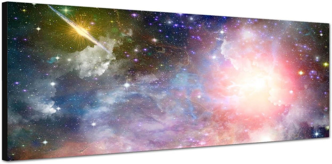 Paul Sinus Art Panoramabild auf Leinwand und Keilrahmen 120x40cm Weltraum Sterne Planeten Galaxie